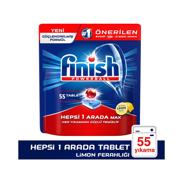 Finish Powerball Hepsi 1 Arada Max Tablet Limon 55 adet