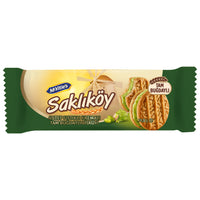 Ülker Saklık��y Antep Fıstıklı Kremalı Bisküvi 78g kapalı ambalaj ön yüzü