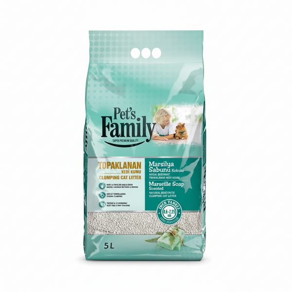 Pets Family Marsilya Sabunu Kokulu İnce Bentonit Kedi Kumu 5 LT