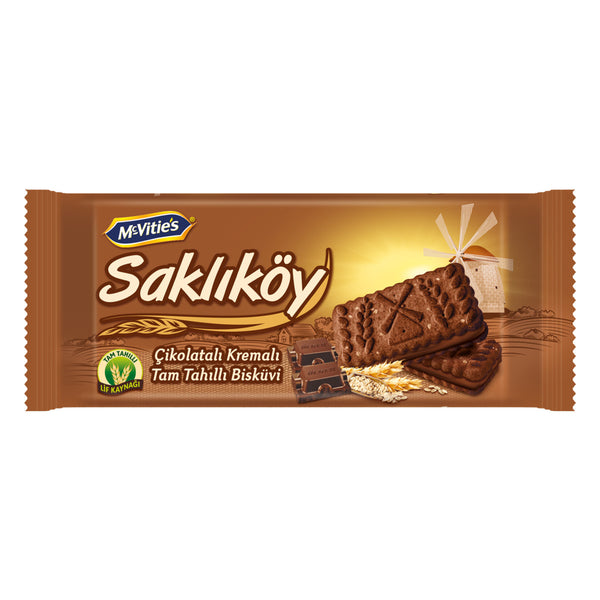 Ülker Saklıköy Çikolata Kremalı Yulaflı Bisküvi 87g kapalı paket, önden görünüm