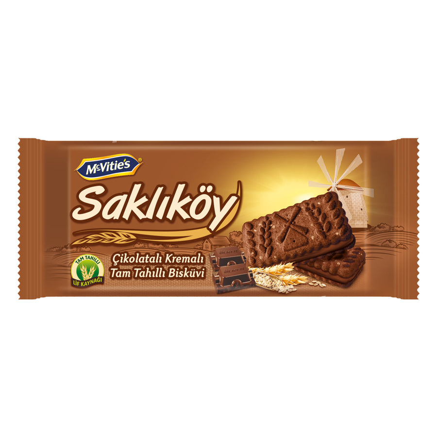 Ülker Saklıköy Çikolata Kremalı Yulaflı Bisküvi 87g kapalı paket, önden görünüm