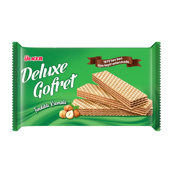 Ülker Deluxe Fındıklı Kremalı Gofret 220 g kapalı ambalaj, önden görünüm