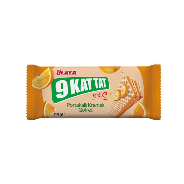 Ülker 9 Kat Tat Portakal Kremalı Gofret 114 g ambalajı, ön yüz